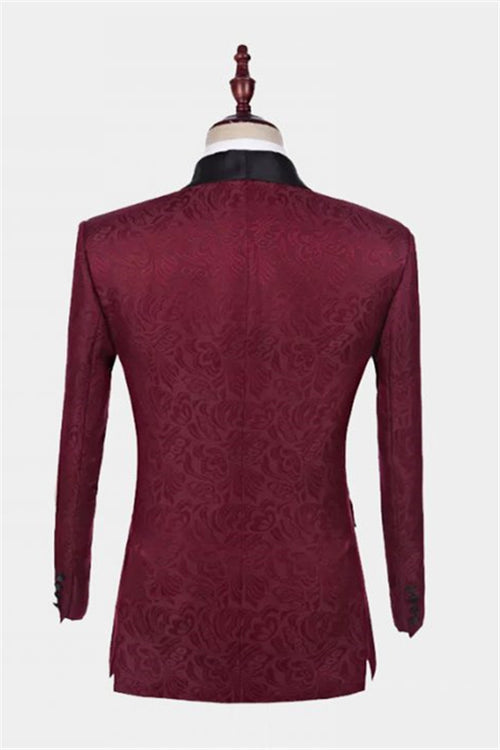Burgundy Jacquard Double Breasted Men Suits for Wedding