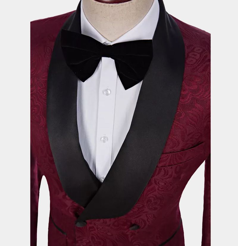 Burgundy Jacquard Double Breasted Men Suits for Wedding