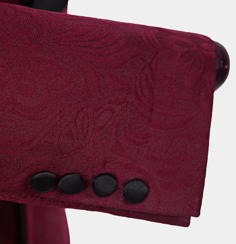 Burgundy Jacquard Double Breasted Men Suits for Wedding