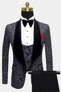 Chic Dark Gray Three Pieces Shawl Lapel Jacquard Wedding Suits