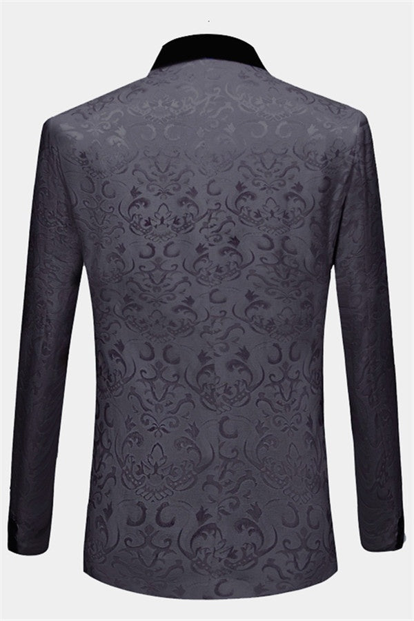 Chic Dark Gray Three Pieces Shawl Lapel Jacquard Wedding Suits