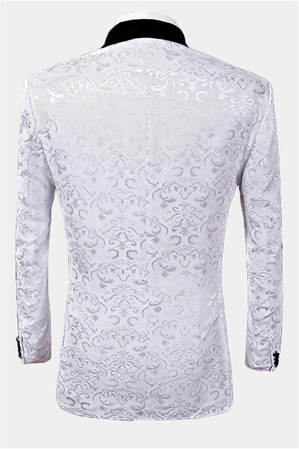 Trendy White Three Pieces Shawl Lapel Jacquard Wedding Suits