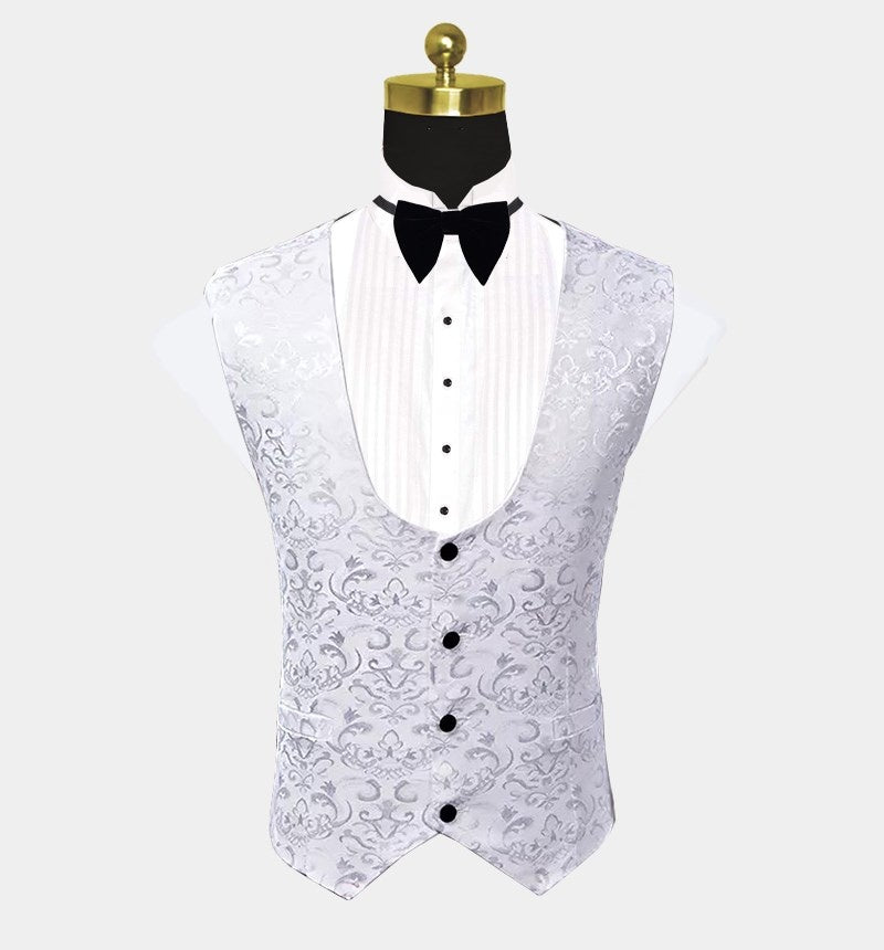 Trendy White Three Pieces Shawl Lapel Jacquard Wedding Suits