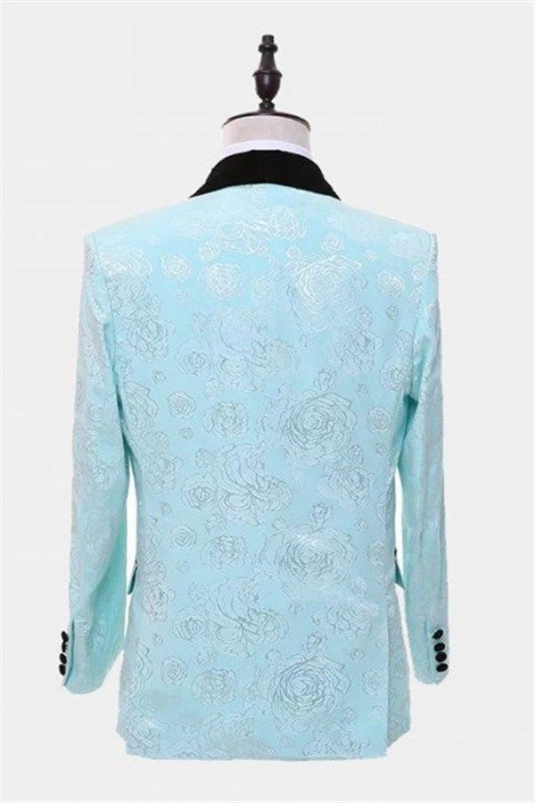 Stylish Turquoise Three Pieces Jacquard Prom Men Suits