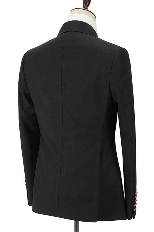Formal Black Double Breasted Peaked Lapel Business Men Suits