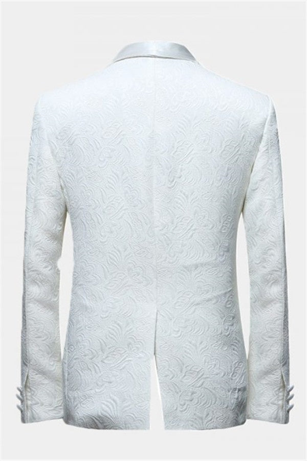 Stylish White Jacquard Shawl Lapel Men's Suits For Prom