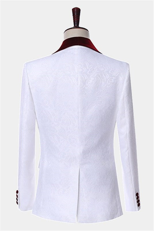 Fancy White 3 Pieces Jacquard Shawl Lapel Prom Men Suits