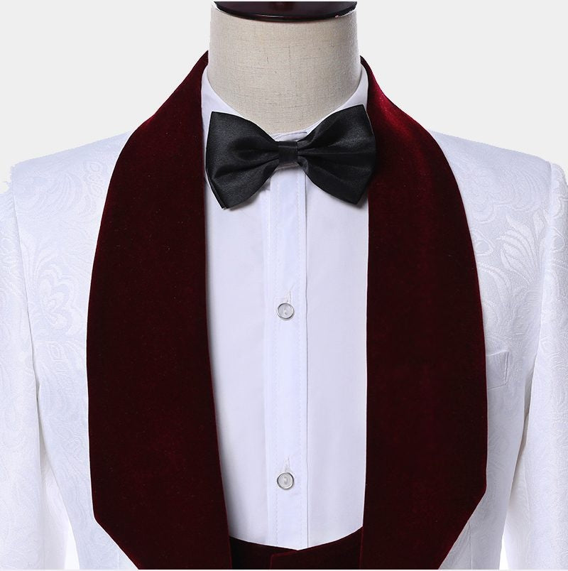 Fancy White 3 Pieces Jacquard Shawl Lapel Prom Men Suits