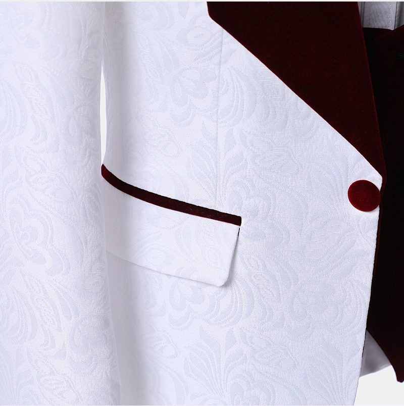 Fancy White 3 Pieces Jacquard Shawl Lapel Prom Men Suits