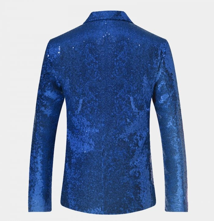 Charming Royal Blue Sequins Peaked Lapel Prom Men Suits