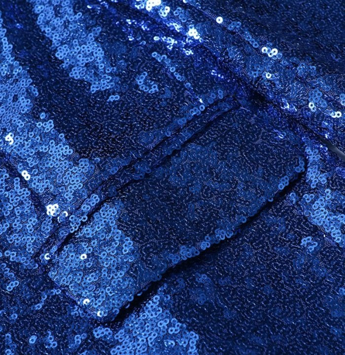 Charming Royal Blue Sequins Peaked Lapel Prom Men Suits
