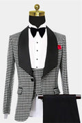 Newest Black And White Houndstooth Three Pieces Prom Suits With Waistcoat