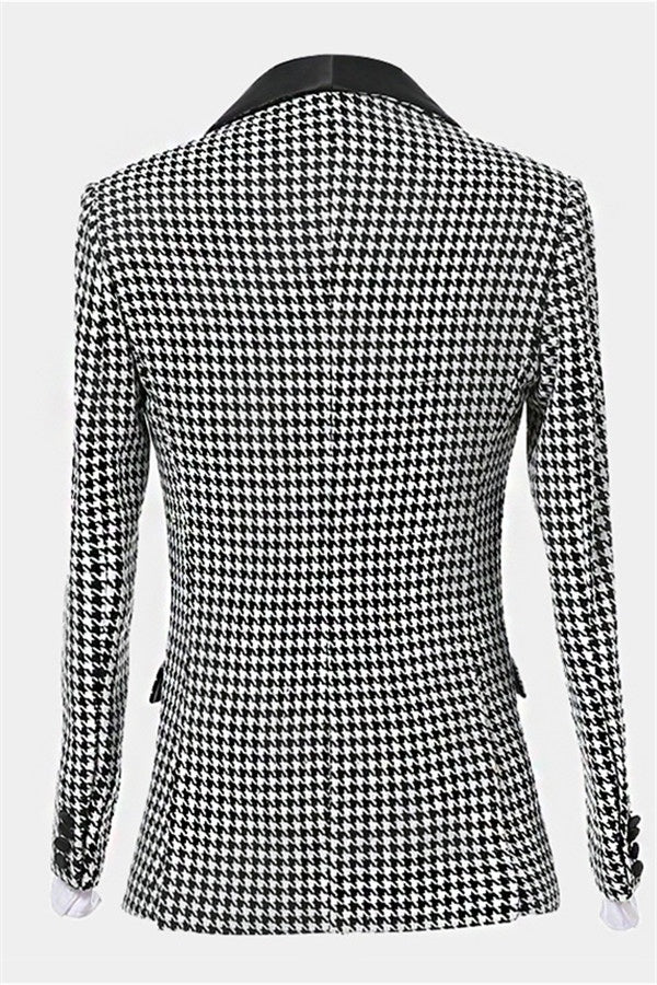 Newest Black And White Houndstooth Three Pieces Prom Suits With Waistcoat