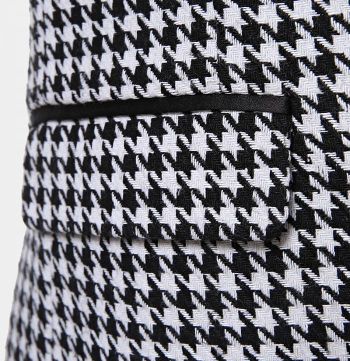 Newest Black And White Houndstooth Three Pieces Prom Suits With Waistcoat