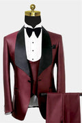 Bespoke Burgundy Shawl Lapel Three Pieces Prom Suits