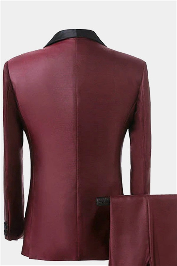 Bespoke Burgundy Shawl Lapel Three Pieces Prom Suits