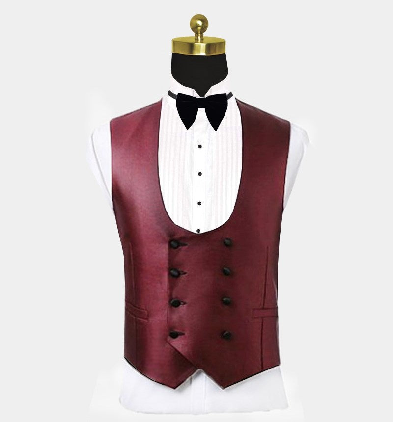 Bespoke Burgundy Shawl Lapel Three Pieces Prom Suits