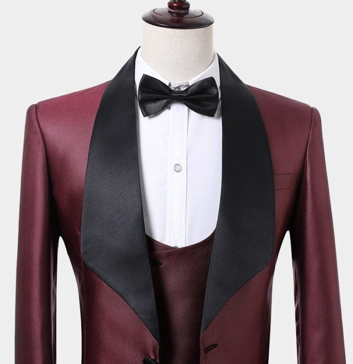 Bespoke Burgundy Shawl Lapel Three Pieces Prom Suits