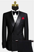 Classy Black Double Breasted Shawl Lapel Prom Men Suits