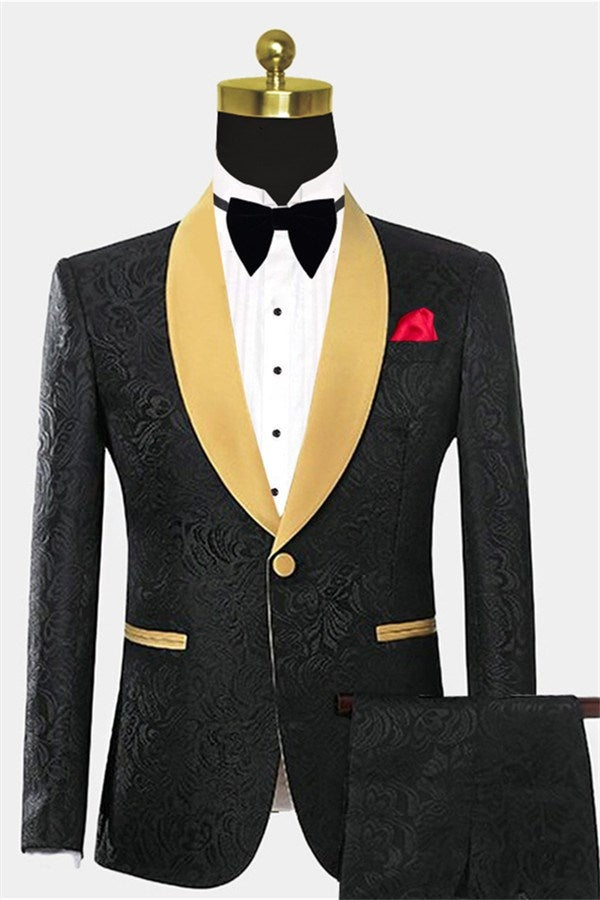 Glamorous Black Jacquard Shawl Lapel Prom Men Suits