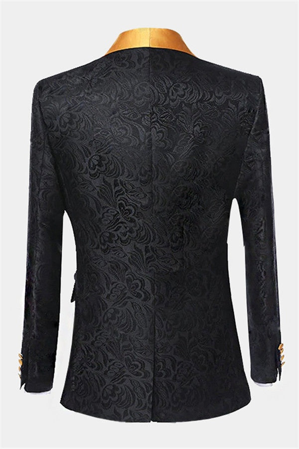 Glamorous Black Jacquard Shawl Lapel Prom Men Suits