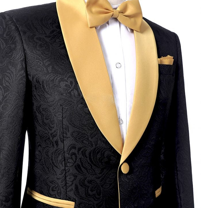 Glamorous Black Jacquard Shawl Lapel Prom Men Suits