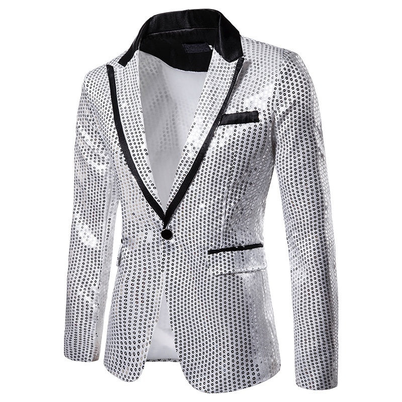 Silver Sequins Notched Lapel Jacket
