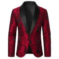 Dark Red Jacquard Shawl Lapel Jacket