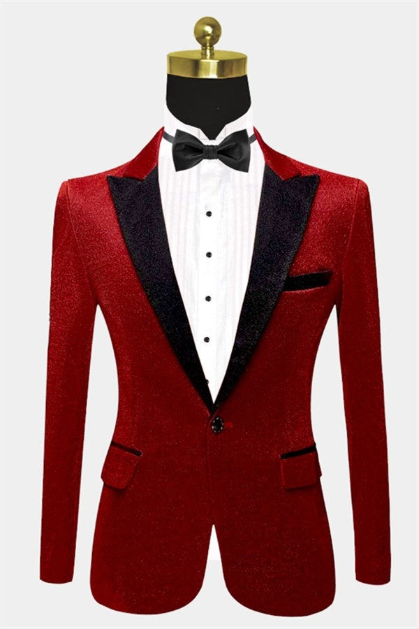 Trendy Red Sequins Peaked Lapel Close Fitting Prom Suits