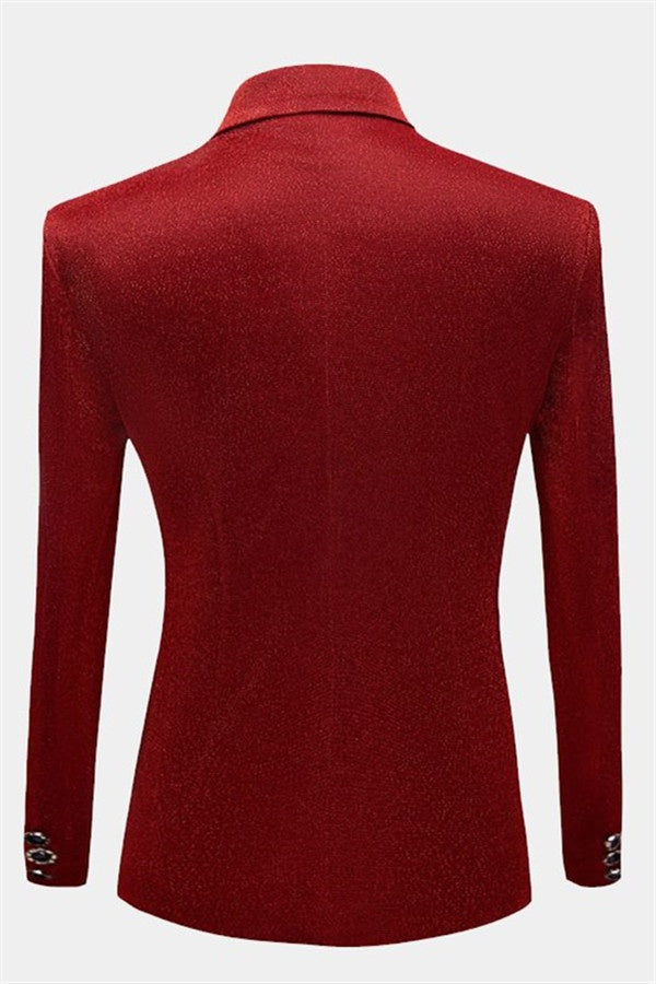 Trendy Red Sequins Peaked Lapel Close Fitting Prom Suits