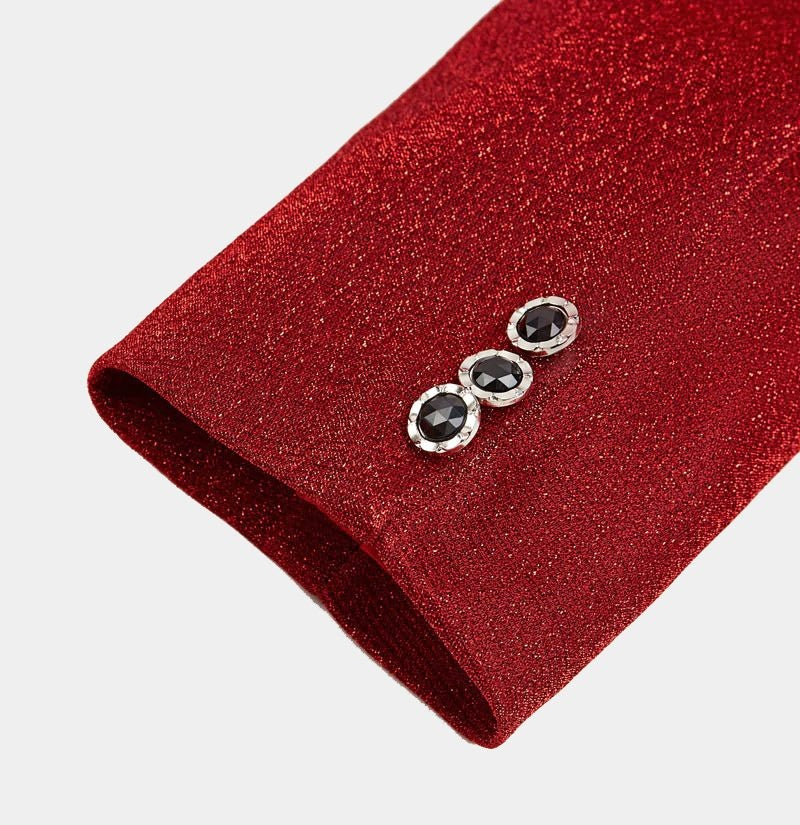 Trendy Red Sequins Peaked Lapel Close Fitting Prom Suits