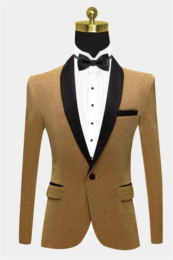 Stylish Gold Sequins Shawl Lapel Prom Men Suits
