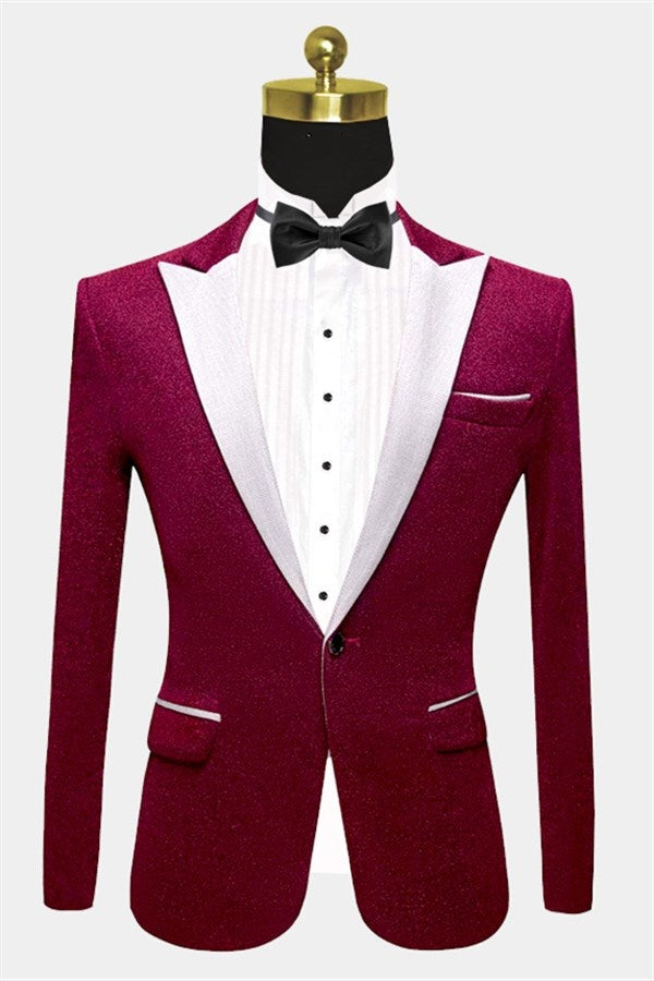 Modern Fuchsia Peaked Lapel Sequins Prom Men Suits
