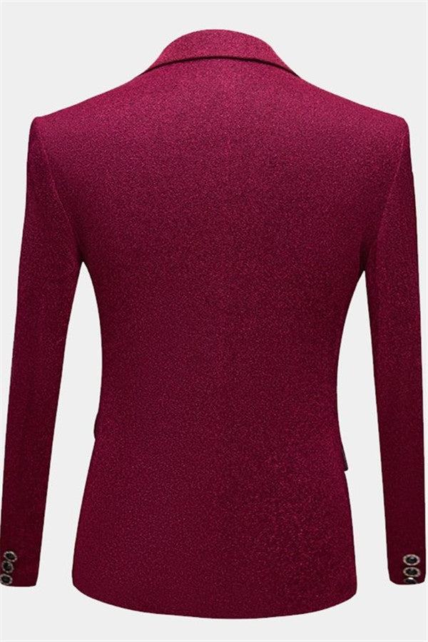 Modern Fuchsia Peaked Lapel Sequins Prom Men Suits