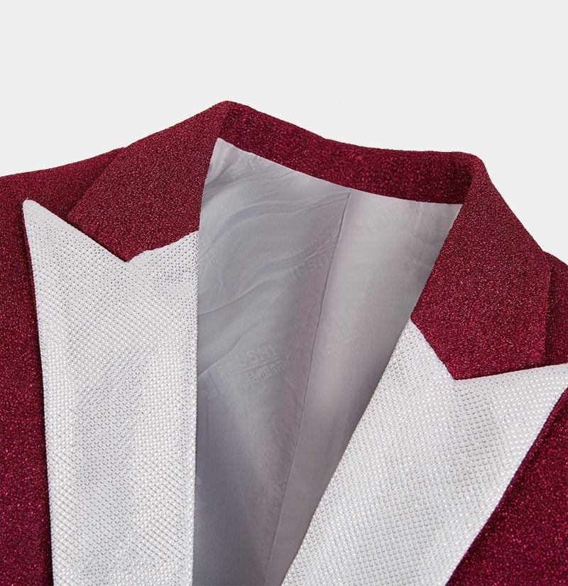 Modern Fuchsia Peaked Lapel Sequins Prom Men Suits