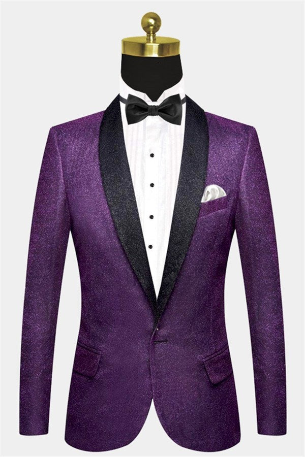 Cool Purple Sequins Shawl Lapel Charming Prom Suits