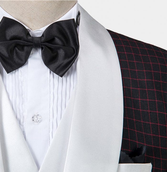 Modern Burgundy Plaid Three Pieces Shawl Lapel Prom Suits With Vest