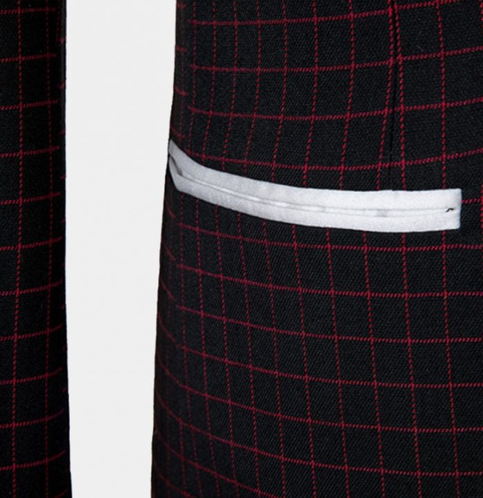 Modern Burgundy Plaid Three Pieces Shawl Lapel Prom Suits With Vest