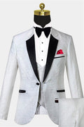 Vintage White 3 Pieces Notched Lapel Jacquard Prom Suits