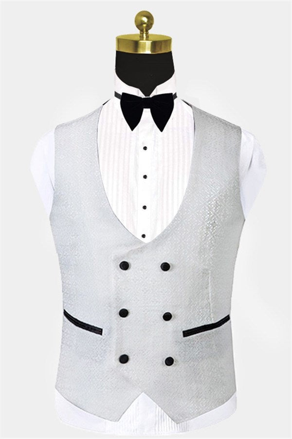 Vintage White 3 Pieces Notched Lapel Jacquard Prom Suits