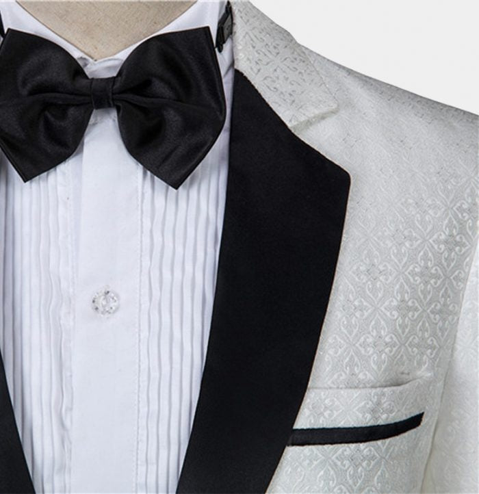 Vintage White 3 Pieces Notched Lapel Jacquard Prom Suits