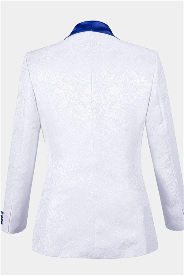 Stylish White 3 Pieces Jacquard Shawl Lapel Prom Suits With Vest
