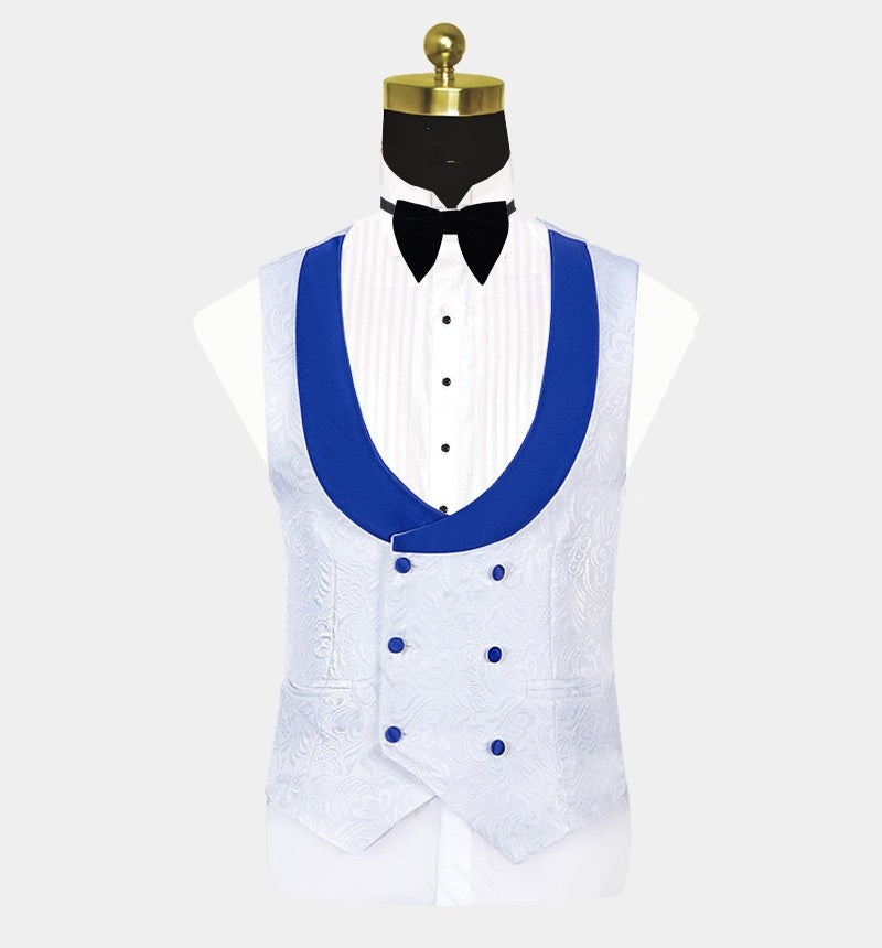 Stylish White 3 Pieces Jacquard Shawl Lapel Prom Suits With Vest