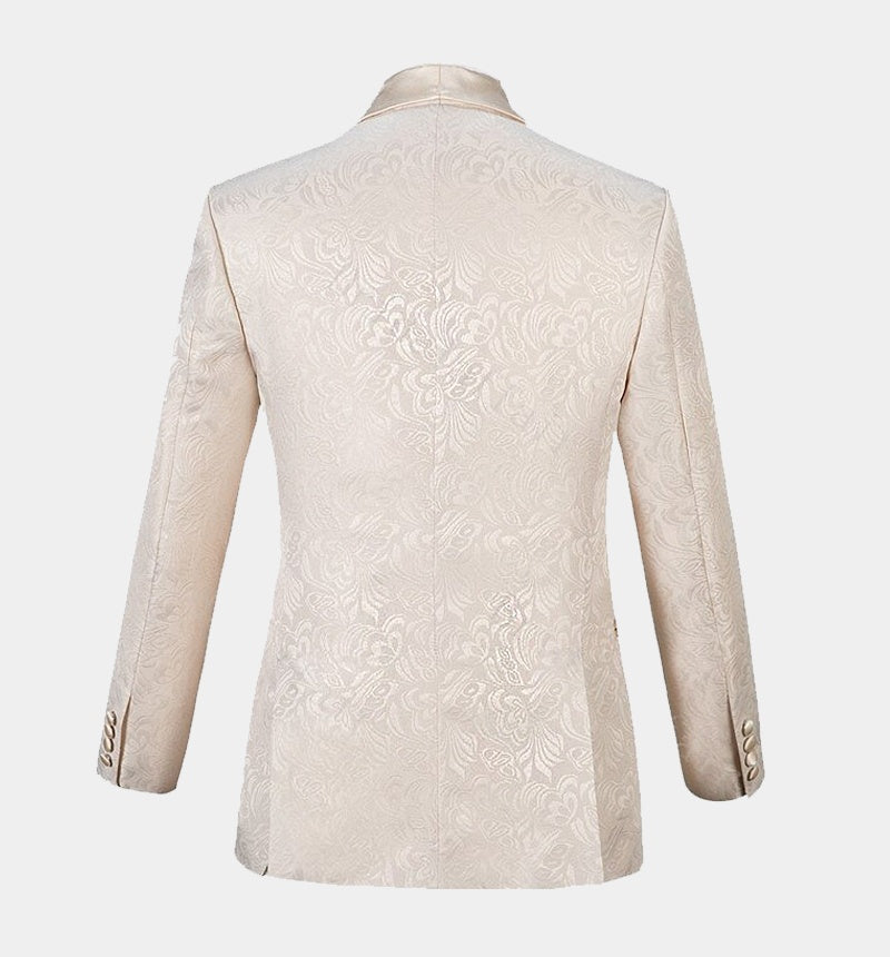 Fancy Champagne 3 Pieces Jacquard Prom Suits With Waistcoat