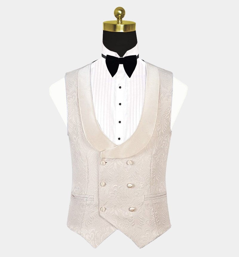 Fancy Champagne 3 Pieces Jacquard Prom Suits With Waistcoat