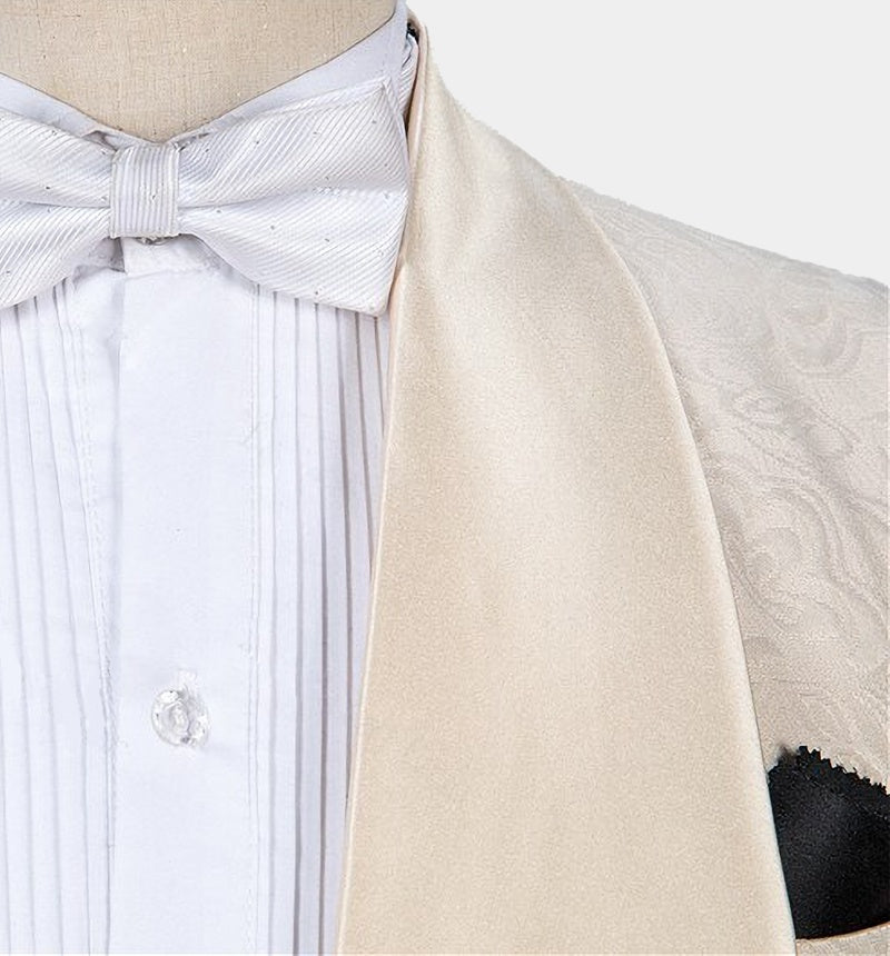 Fancy Champagne 3 Pieces Jacquard Prom Suits With Waistcoat