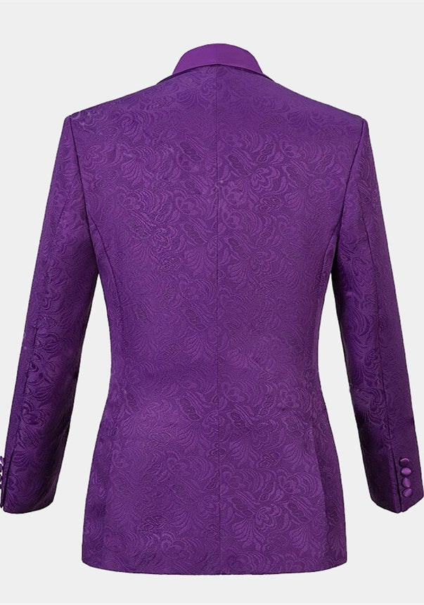 Chic Purple 3 Pieces Jacquard Shawl Lapel Prom Suits For Men