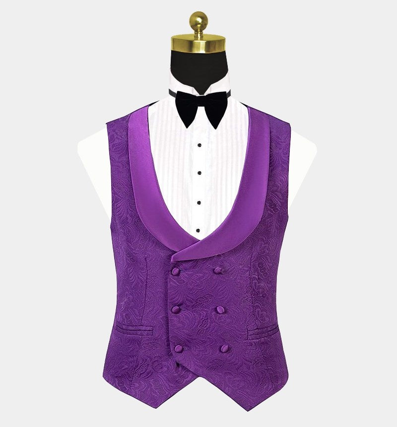 Chic Purple 3 Pieces Jacquard Shawl Lapel Prom Suits For Men