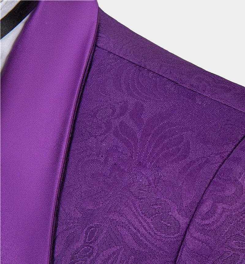 Chic Purple 3 Pieces Jacquard Shawl Lapel Prom Suits For Men
