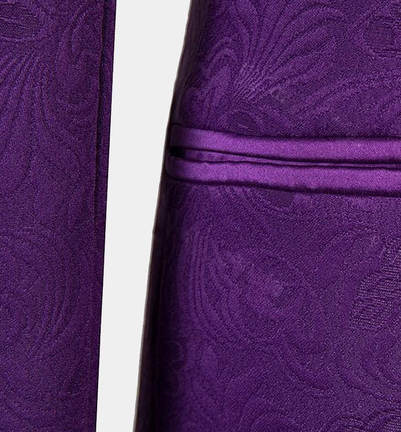Chic Purple 3 Pieces Jacquard Shawl Lapel Prom Suits For Men